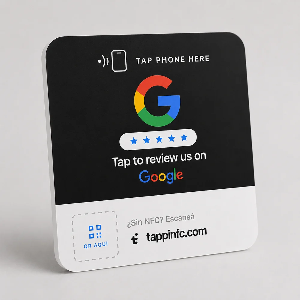 Placa tappi Sticker negra con el logo de Google y cinco estrellas